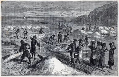 Saline della Bretagna nel XIX secolo - Incisione in "Scienze portate alla gratitudine dei grandi - fisica e chimica" di Alexis Clerc - Fine XIX secolo - Collezione privata