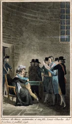 Maria Antonietta (1755-1793) saluta suo figlio il Delfino, Louis-Charles de Bourbon (1785-1795) al Tempio, 3 luglio 1793