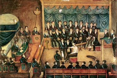 Cerimonia di iniziazione massonica di un massone, inizio del XIX secolo
