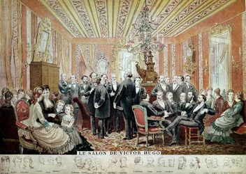 Incontro nel Salone Letterario della Maison Hugo, Parigi, c.1875 (incisione)