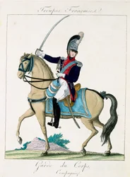 Membro della Grd du Corps, da Troupes Francaises, pub. chez Basset, Parigi, c.1790