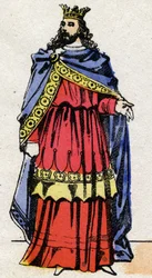 Dinastia Merovingia: Ritratto di Childerico III (714-755) Re dei Franchi dal 743 al 751. Immagine di Epinal della fine del XIX secolo. Collezione privata.
