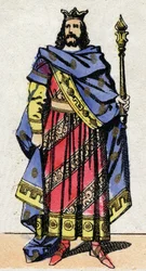 Dinastia Merovingia: Ritratto di Clotario IV (685-719) Re dei Franchi di Austrasia dal 717 al 719. Immagine di Epinal della fine del XIX secolo. Collezione privata.