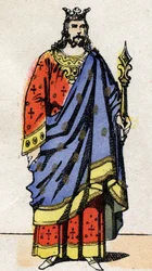 Dinastia merovingia: Ritratto di Dagoberto III (699-715) Re dei Franchi dal 711 al 715. Immagine di Epinal fine XIX secolo. Collezione privata
