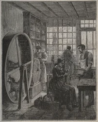 Mestiere e artigiano: una bottega di coltelleria in provincia nel XIX secolo. Incisione del 1885 in 