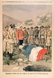 Onori militari resi al Generale Georges de Villebois-Mareuil (1847-1900) dai britannici al cimitero di Boshof, illustrazione da Le Petit Journal, 29 aprile 1900
