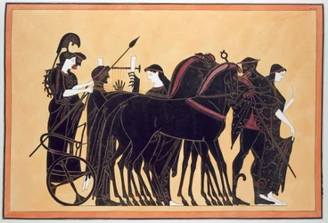 Minerva su un carro da guerra con attendenti