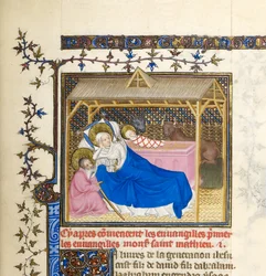Miniatura con Natività di Cristo, 1403-1404 circa (particolare di BL6425489)