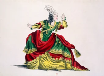 Miss Sainval come Zenobia in Zenobia e Radamisto, facsimile di Guillaumot fils (incisione colorata a mano)