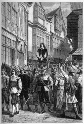 Montrose fu portato in prigione su un carro - James Graham (1612-1650), Marchese di Montrose generale scozzese esposto nella High Street di Edimburgo, nel 1650 - incisione da "L