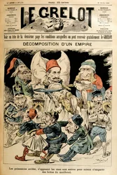 Tacchino moribondo e potenze straniere che lottano per i suoi stivali, copertina "Le Grelot" 21/2/1897