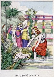 Mosè salvato dalle acque - in "Vita di Mosè", ed. Olivier Pinot, Epinal, fine XIX secolo