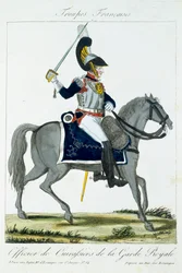 Ufficiale a cavallo dei Corazzieri della Guardia Reale, da Troupes Francaises, pub. chez Basset, Parigi, c.1790