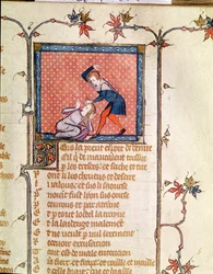 Ms 1126 f.66r La violenza della gelosia, dal Roman de la Rose c.1487-95