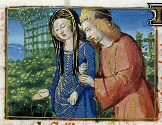 Ms 134 Maggio: Coppia di corteggiatori, da un Libro d