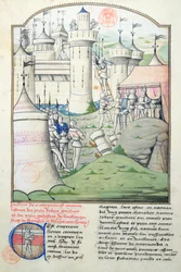 Ms 1560 Cattura di Gerusalemme nel 1099 da parte di Goffredo di Buglione e dei Crociati durante la Prima Crociata, miniatura da Fleur des Histoires