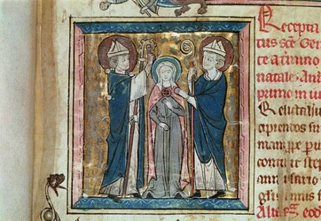 Ms. 16261, fol. 1, intronizzazione di santa Genoveffa, dal registro fondiario dell