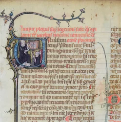 Ms 1721 Fol.1 Monaco domenicano che tiene una lezione a due altri monaci, da Legenda Sanctorum Aurea di Jacques de Voragine
