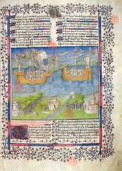 Ms 2028 fol. 2 Le origini troiane della nazione francese, dalle Grandes Chroniques de France