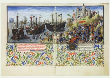 Il castello delle Amazzoni è assediato da Teseo, Duca di Atene, da La Teseida, di Giovanni Boccaccio (1313-75) 1340-41