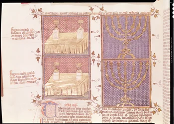 Tavola delle offerte e il candelabro, da Postilles sur la Bible di Nicolas de Lyre