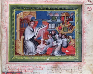 Ms 313 Scena scolastica, dalla Bibbia des Grands Augustins, 1494