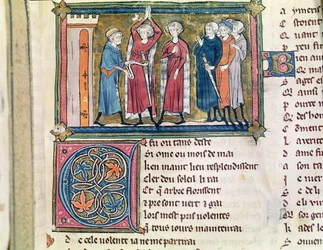 Ms 3142 fol.179 Armamento di un cavaliere, dal Recueil de Poesies Francaises, c.1280-90