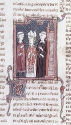 Ms 373 fol.51v Un monaco, un vescovo e un abate, dai Decreti di Graziano