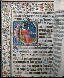 Ms 376 Re Davide che suona un Carillon, illustrazione da un salterio, inizio XV secolo