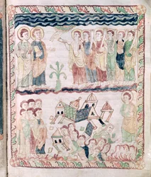 Ms 386 fol.25r Angeli con trombe e la terra che trema, dall