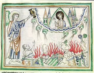 Ms 422 fol.77 La distruzione di Babilonia