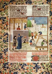 Ms 5064 fol.2v Costruzione di una casa, dal Livre des Prouffitz Champestres di Pietro de Crescenzi (1230-1320)