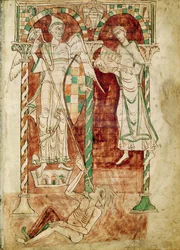 Il copista presenta il suo libro a San Michele