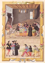 Ms 5169 f.2v I notai e i segretari del re nella sala del Collegio dei Notai e dei Segretari del Re