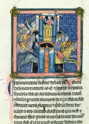 Ms 702 fol.295 La presa di Le Mans da parte di Philippe-Auguste (1165-1223) nel 1189