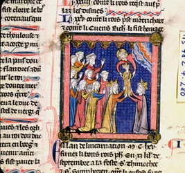 Ms 782 f.280 Re Filippo II (1165-1223) di Francia, dalle Cronache di Saint-Denis, fine XIII secolo