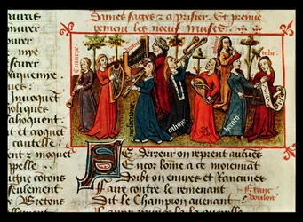 Ms Fr 12476 Fol.109v Le nove muse da Le Champion des Dames di Martin le Franc (1410-61) 1451