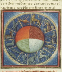 Ms Fr 135 Fol.285 I quattro elementi della Terra con i dodici segni dello zodiaco, da Des Proprietez des Choses di Barthelemy l