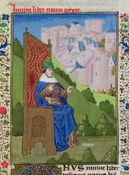 Ms H 7 fol.114r Nahum annuncia la distruzione di Ninive, dalla Bibbia di Giovanni XXII
