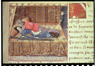 Ms Hunter 252 f.12r Una scena di letto, da "Les Cent Nouvelles Nouvelles".