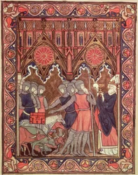 Abramo presenta i suoi prigionieri e il suo bottino a Melchisedec, dal Salterio di San Luigi, c.1258-70