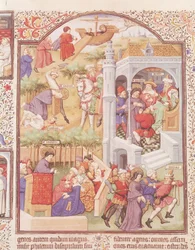Ms Lat 17294 Fol.515v Scene della vita di San Giacomo il Maggiore (m.44) dal Breviario del Duca di Bedford, c.1424-35