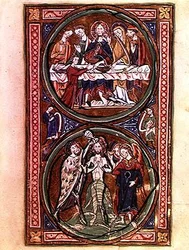 Ms n/a Lat 1392 Fol.3 Le nozze di Cana e il battesimo di Cristo, (dettaglio) dal 