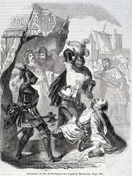 Assassinio del Duca di Borgogna (Giovanni senza paura) sul ponte di Montereau nel 1419 - in 