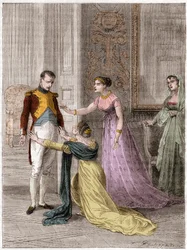 NAPOLEON Bonaparte (1769-1821), imperatore di Francia, concede a Madame de Polignac la grazia per la vita di suo marito (Jules Armand, principe de Polignac)