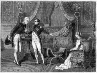 Napoleone, sua moglie Maria Luisa e il Principe Metternich parlano
