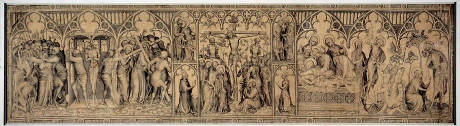 Affrontamento di Narbonne. Disegno anonimo della scuola francese della seconda metà del XIV secolo. Lavaggio grigio e samit. Museo del Louvre