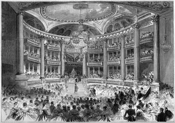 Architettura neoclassica: vista della sala del Grand Théâtre di Bordeaux (1773-1780) in occasione del ballo dato per la visita dell