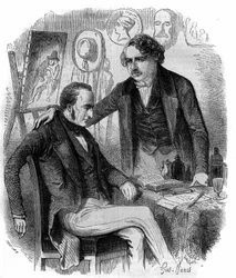 Nicéphore Niépce e Louis Daguerre, inventori francesi, pionieri della fotografia. Incisione del 1852
