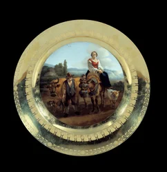 Oggetti del Primo Impero: piatto del Servizio del Principe Eugenio: bergère in un paesaggio vicino a Siena. Realizzato nella manifattura nota come il Duca d